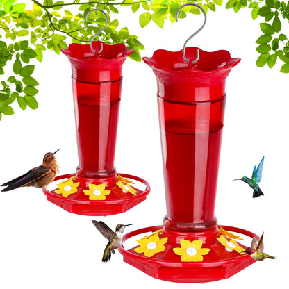 Gbekery 10 OZ Glass Hummingbird Feeders for Outdoors Hanging - Red 2 Pack, Ant & Bee Proof and 6 Feeding Ports, Garden Yard Décor Gifts for Mom