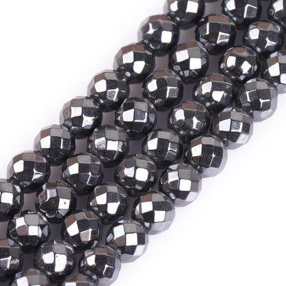 HAAMIIQII 50pcs 8mm Natural Black Hematite Loose Gemstone Beads Faceted Round Spacer Stone Beads for Jewelry Making DIY Bracelets Necklaces Crafting
