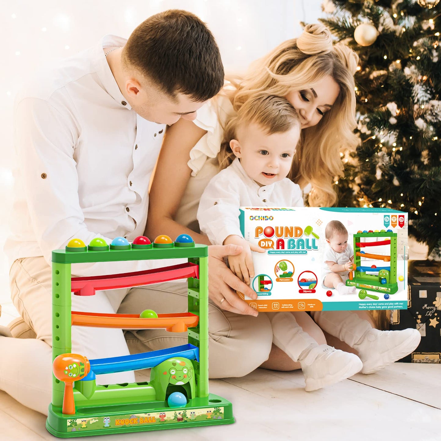 OCHIDO Toddlers Toys for 1 2 3+ Years Old Kids, Pound A Ball Included 2 Hammer & 12 Balls, Montessori Toys for Interactive Game for Boys and Girls, Early Learning Educational Gift