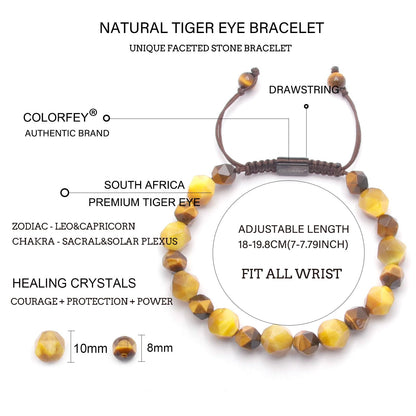 COLORFEY Tiger Eye Crystal Bracelets for Men, Protection Crystals Real Tiger Eye Beads Bracelet Healing Energy Stone Bracelet, Unique Handmade Mens Bracelets Trendy Jewelry for Boosting Courage