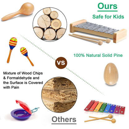 LOOIKOOS Toddler Musical Instruments International Natural Wooden Music Set for Toddlers and Kids - Eco Friendly Preschool Educational Musical Toys with Storage Bag