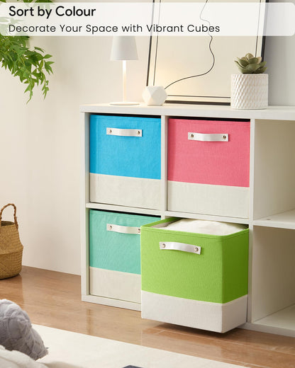 FABINADO Storage Cube Bins | 7.7 oz/yd² Fabric Cubby Organizer Baskets for Shelf, Closet, Cabinet, Wardrobe | KALLAX Shelving Unit Insert Drawer | 4 Pack, Macaron & Cream White, 13x15x13 Inch