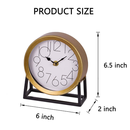 VinSees Modern Golden Table Clock on Stand, Decorative Desk and Shelf Clock, Mantel Clock Farmhouse Clock Non-Ticking, Home Décor for Living Room, Bedroom, Bedside, Desk, Gift Clock (Gold)