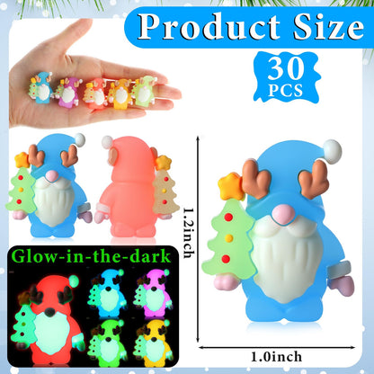 Sonwyoung 30 Pcs Christmas Mini Gnomes Figurines Bulk Glow in Dark Luminous Santa Miniature Tiny Ornaments Christmas Village Decor Hide and Seek Mini Gifts Xmas Tree Home Party Craft Decoration