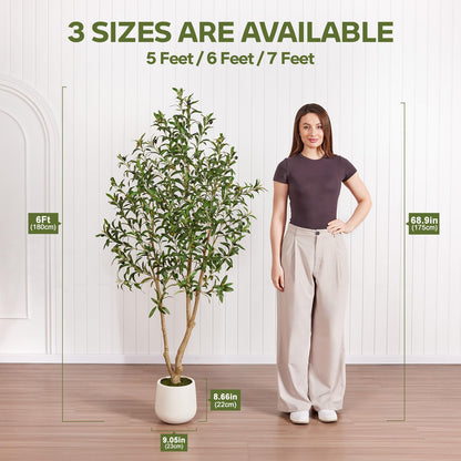 VeriNatural Artificial Olive Tree 6FT, Fake Plants Indoor - Potted Faux Olive Tree with Relistic Leaves and White Planter - Tall Faux Plant for Home Office Living Room Decor
