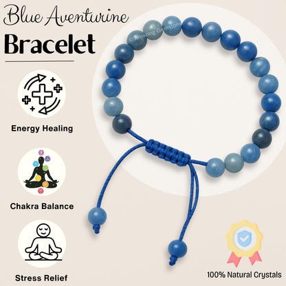 Amazing Gemstone Blue Aventurine Bracelet for Women Men's Gifts - Protection Healing Crystal Bracelet - 8mm Gemstone Beaded Adjustable Bracelet Pulseras Para Hombres Mujer Stocking Stuffers