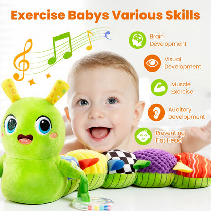 Baby Toys 0-6 Months, Washable Baby Musical Caterpillar Toys with 10 Children's Songs,Rattles,Teething Toys,Suitable for 0-6, 6-12 Months Infant Tummy Time Toy,Newborn Baby Boy&Gril Toy(Green)