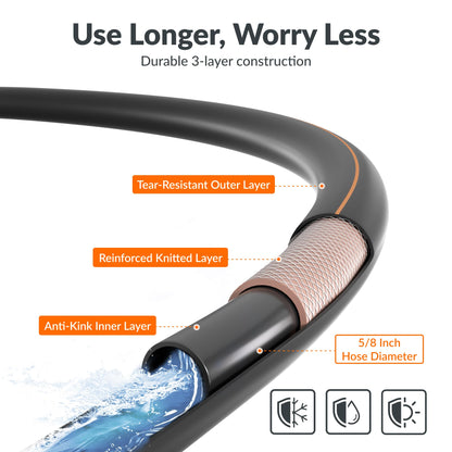 Giraffe Tools Garden Hose 5/8", Water Hose Heavy Duty, Flexible, Lightweight Hybrid Hose with Swivel Handle, 25ft Male to Female Fittings, Burst 600 PSI