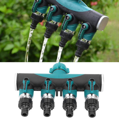 4 Way Garden Hose Splitter, 3/4 Inch Heavy Duty Metal Hose Connector with On Off Valves Water Hose Manifold Hose Spigot Adapter for Drip Irrigation