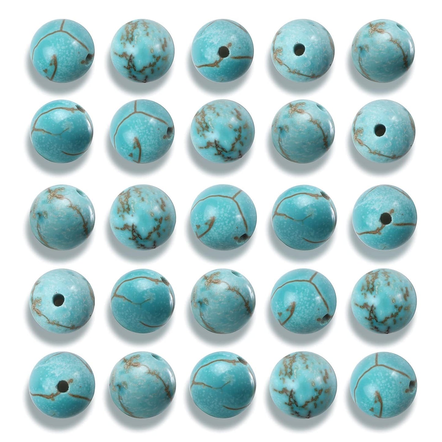 NITOPUPU 100Pcs 10mm Natural Smooth Turquoise Gemstone Beads Round Loose Stone Beads for Jewerly Making with Crystal Stretch Cord