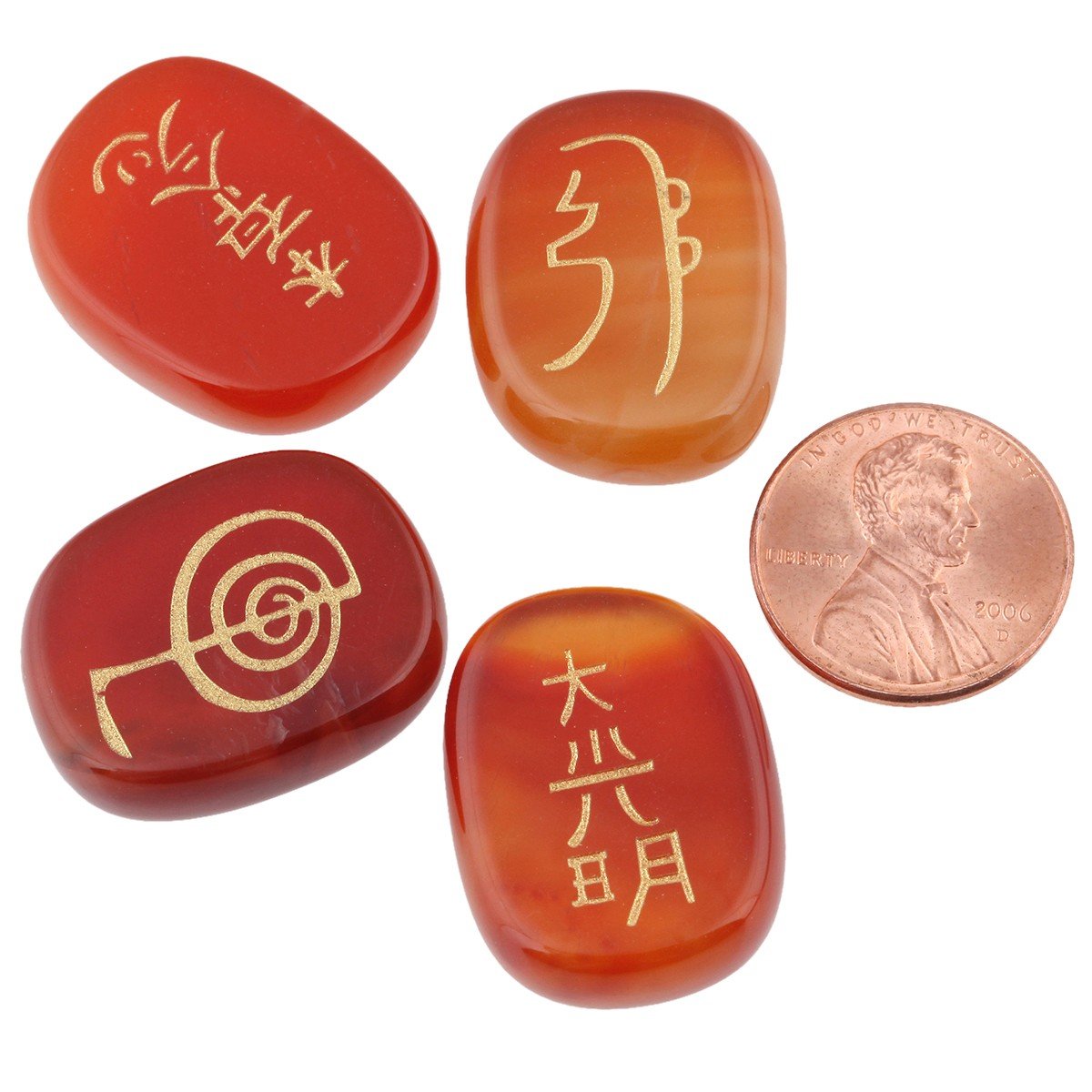 rockcloud Healing Crystal Carnelian 4pcs Engraved Chakra Stones Palm Stone Reiki Balancing
