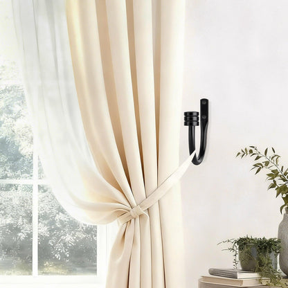 TONIAL Curtain Holdbacks, Home Decor Curtain Tiebacks Wall Mounted with Small Classic Cap Finials, Black Curtain Hooks for Drapes (1 Pair/2 Pack)