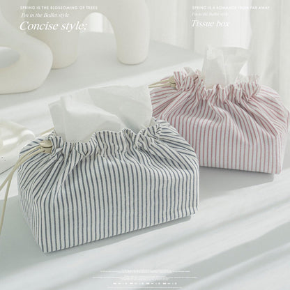 razliubit Fabric Tissue Box Cover with Handle,Blue Striped Cotton Tissue Holder for Home, Office, Bedroom, Car – Decorative Washable Tissue Case