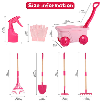 Kids Gardening Tools Outdoor Toys Set - Wheelbarrow Backyard Play Set for Kids with Shovel, Rake, Leaf Rake, Summer Yard Digging Weed Toys, Easter Birthday Gifts for Boys Girls Age 2 3+ Years Old