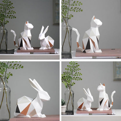 HAUCOZE Cat Statue Modern Animal Sculpture Home Decor Geometric Art for Living Room Office Desktop Gift 7.3 Inch