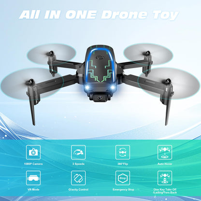 Mini Drone with Camera for Adults Kids - 1080P HD FPV Camera Drones with 90° Adjustable Lens, Gestures Selfie, One Key Start, 360° Flips, Toys Gifts RC Quadcopter for Boys Girls with 2 Batteries