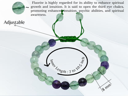 Amazing Gemstone Multi Fluorite Bracelet for Women - Chakra Mens Bracelet Protection Crystals & Healing Stones - Blessing Bracelet Spiritual Meditation Gift (Faceted Beaded Bracelet, Adjustable)