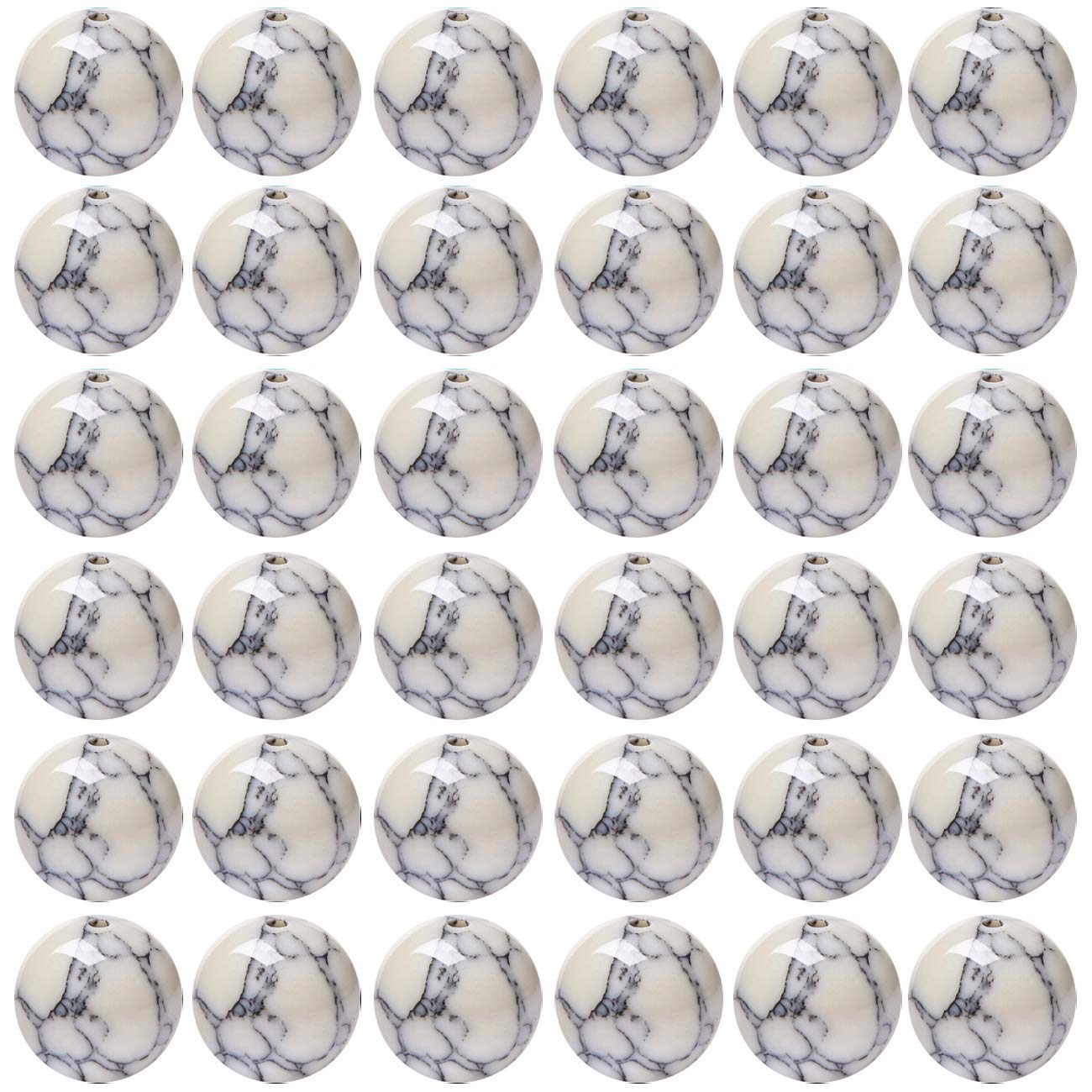Natural Stone Beads 100pcs 10mm White Howlite Round Genuine Real Stone Beading Loose Gemstone Hole Size 1mm DIY Charm Smooth Beads for Bracelet Necklace Earrings Jewelry Making (White Howlite, 10mm)