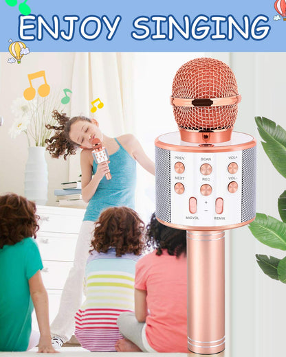 Dodosky Toys for Girls Age 5-12, Wireless Bluetooth Karaoke Microphone for Kids Popular Toys for 5 6 7 8 9 10 11 12 Year Olds Girls Boys Best Gifts for 5-12 Year Olds Girl Boy Teen - Champagne