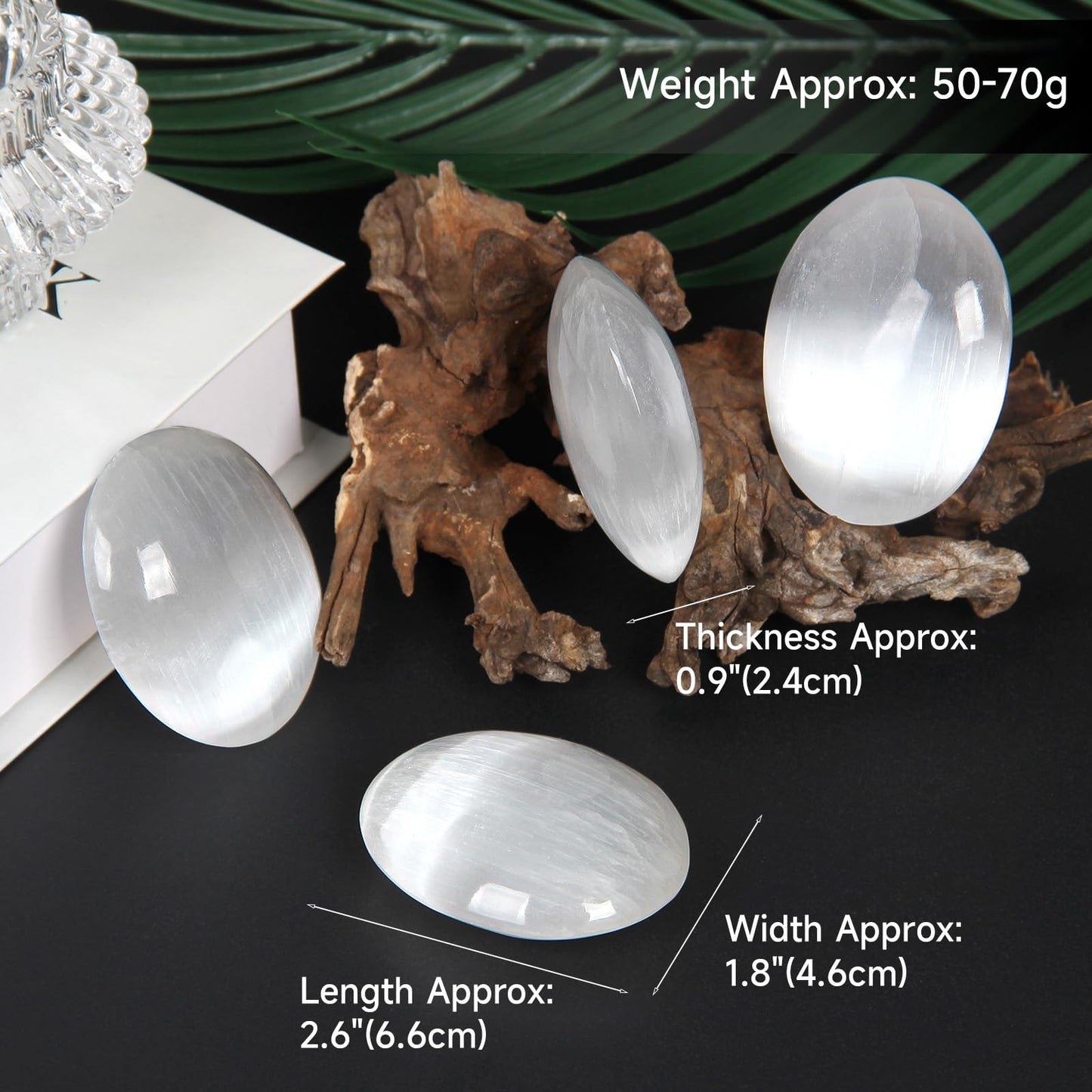 Orientrea Selenite Palm Stone-1 Pc 50-70 Grams Selenite Pocket Energy Stone, Smooth Healing Crystal Worry Stone