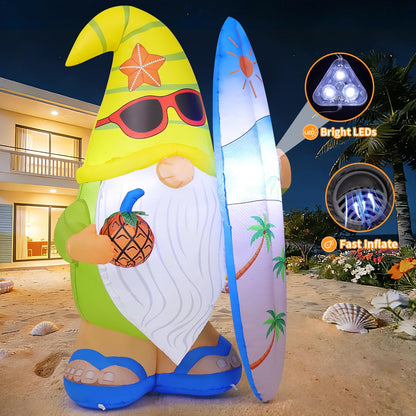 GOOSH 5.2 FT Summer Inflatables Hawaii Gnome Decorations Outdoor Blow Up Yard with Surfboard&Pineapple Built-in LEDs for Garden Lawn Indoor Party Beach Decor