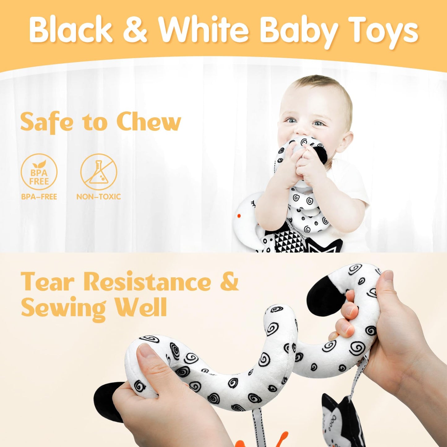 XIXILAND Baby Rattles 0-6 Months Black and White Baby Toys 0-3 Months & Car Seat Toys High Contrast Infant Toys, Newborn Sensory Infant Toys for 0-18 Months