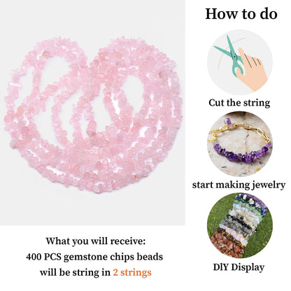 400pcs Natural Chip Stone Beads for Jewelry Making Rose Quartz 5-8mm Irregular Gemstones Healing Crystal Loose Rocks Bead Hole Drilled for Ring Earrings Necklace Bracelet Making DIY Art Crafts