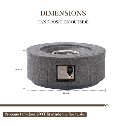 Cosiest Propane Fire Pit for Outside, 28 in Round Gas Fire Pits for Outdoor Patio, Certified, 50000 BTU Concrete Rectangle Base with Rain Cover, Free Lava Rocks