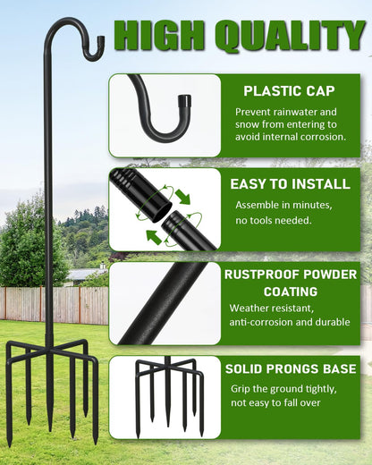 NSITEHALO 1Pack 76 Inch Adjustable Shepherds Hooks for Outdoor, Heavy Duty Shepherds Hook for Bird Feeder with 7 Prongs Base, Metal Plant Hanger Pole for Hanging Baskets, Lanterns, Hummingbird Feeders