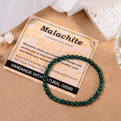 MASSIVE BEADS Malachite - Optimistic - Handmade Handmade Yoga Stretch Elastic Bracelet Natural Stone Crystal Healing Power Energy Gifts for Unisex Adult 4mm