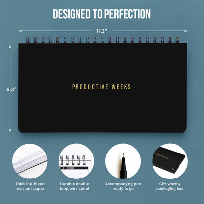 Weekly Planner 2026 (Undated) | Daily Weekly Monthly Planner PRODUCTIVE WEEKS + Pen | Habit Tracker Organizers office, academic | Week at a glance planners for men and women | 1 Full Year | V1
