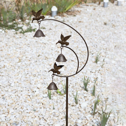 MNRYLKB Gardens Metal Hummingbirds with Bells for Outside Garden Art,Decorative Garden Stakes