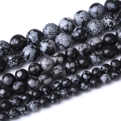 36PCS 10MM Natural Snowflake Obsidian Stone Beads Energy Healing Beads for DIY Jewelry Bracelet Necklace Making for Jewelry Making15Inch