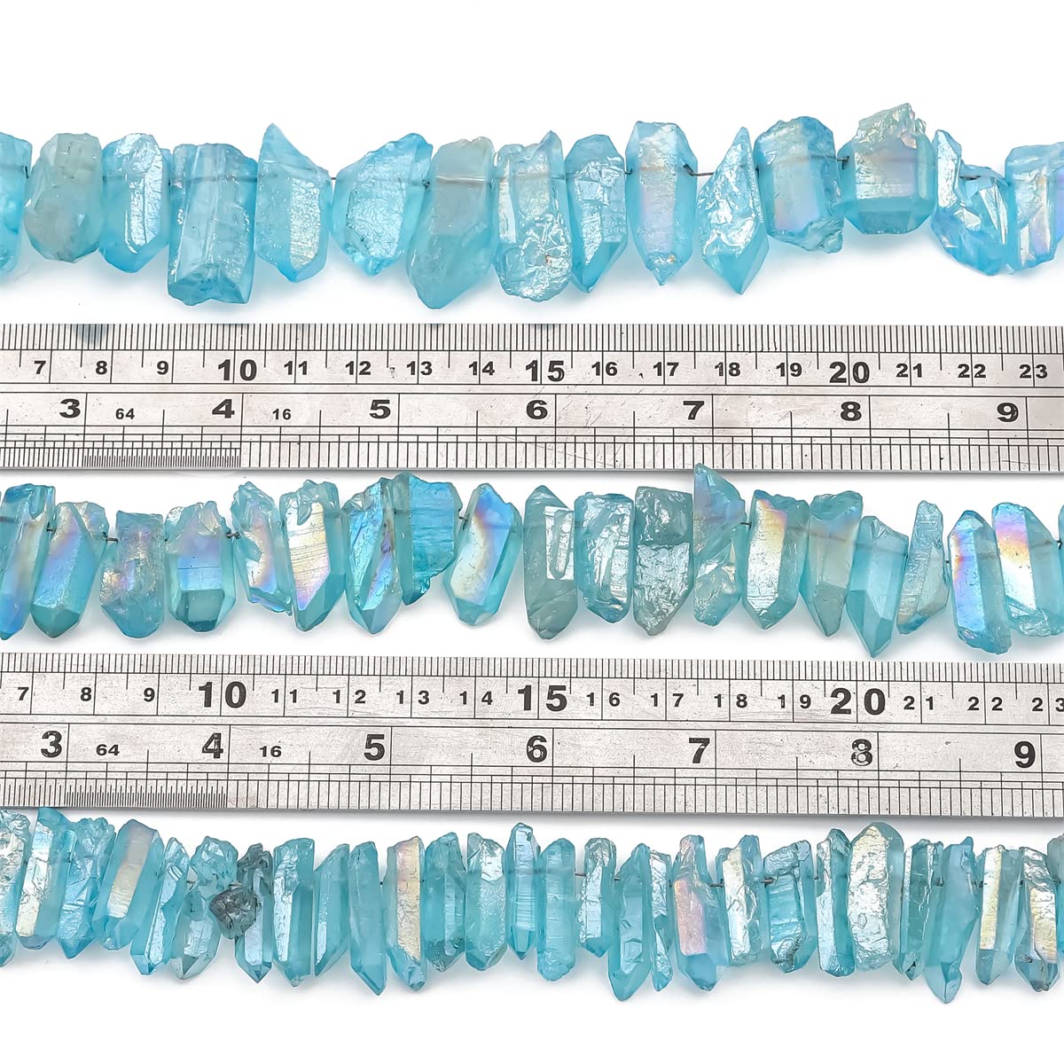 BEADIA Light Blue Titanium Coated Crystal Quartz Spike Point Stick Beads Rough 1.0"-1.5" for Jewelry Making 15 Inch/Strand