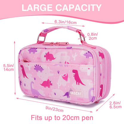 VASCHY Pencil Case for Girls, Aesthetic Kawaii Large Pencil Pouch Stationary Pencil Bag/Box for Preppy Kids, Pen Organizer Holder School Supply Pink Dinos