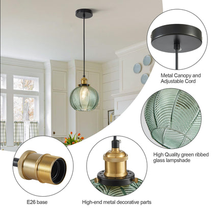 ZRPSSGE 7.8in Vintage Pendant Light 1- Light Kitchen Sink Pendant Lights with Green Hand Blown Glass Small Hanging Lamp for Kitchen Island Dining Room Bedroom Bathroom Hallway E26