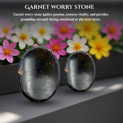 GEMSCITE Garnet Thumb Worry Stones Metaphysical Gemstone Crystal Healing Reiki Men Women Gift FENG Shui Positive Energy Love Wellness Palm Stones Wicca Powerful