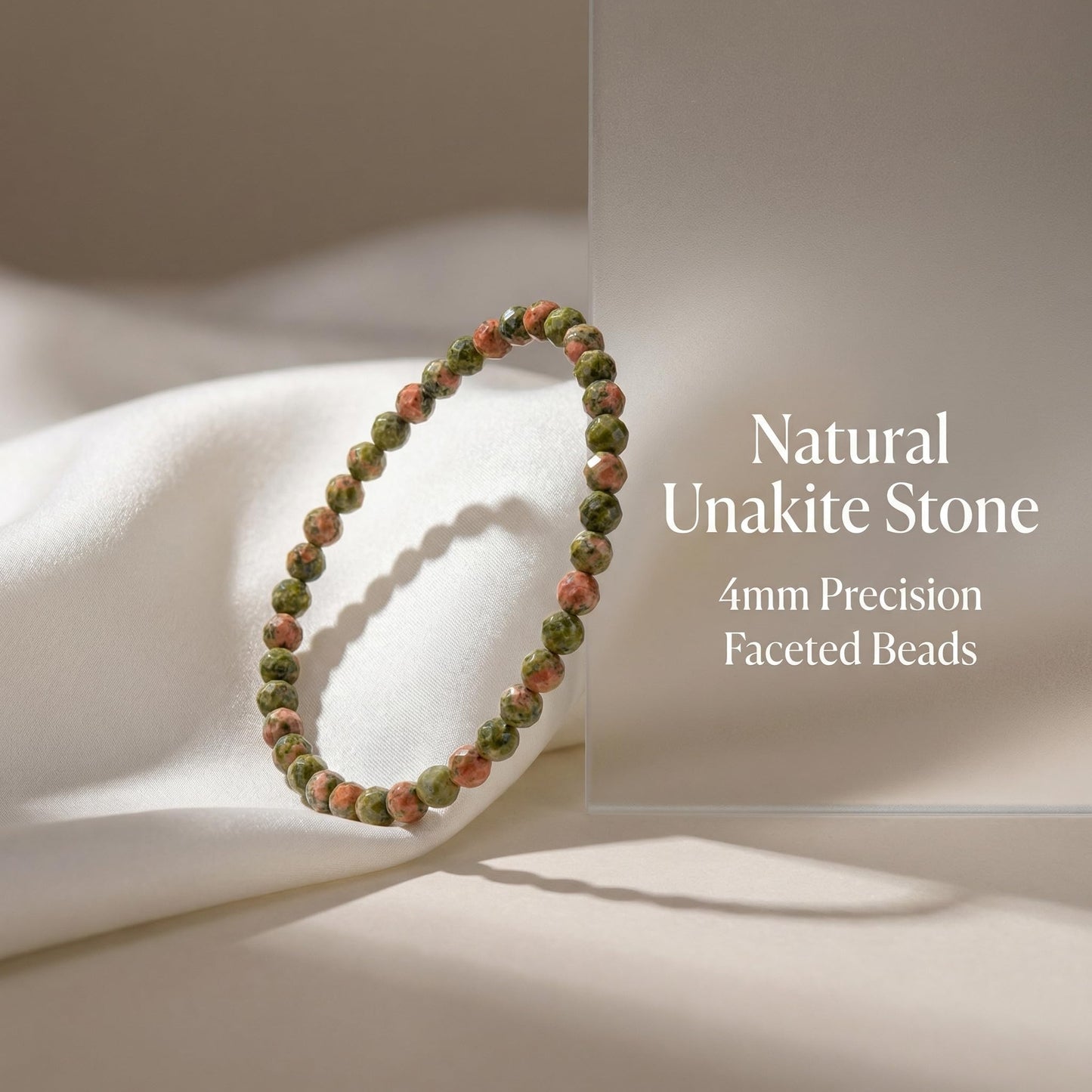 Angelstones Natural Unakite Gemstone Small Beaded Stretch Bracelet, 4mm Faceted Round Beads, Crystal Healing Bracelet for Women