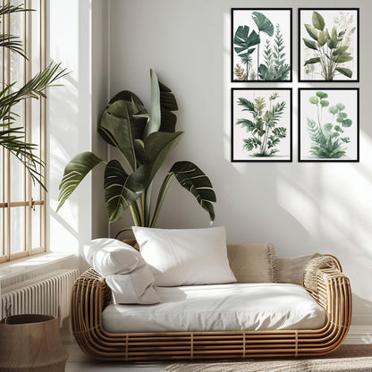 Nilem Design Botanical Wall Art Prints Set of 4 (8"x10") – Unframed Minimalist Leaf Posters in Green Tones – Plant Wall Decor for Bedroom, Living Room, Bathroom, or Office