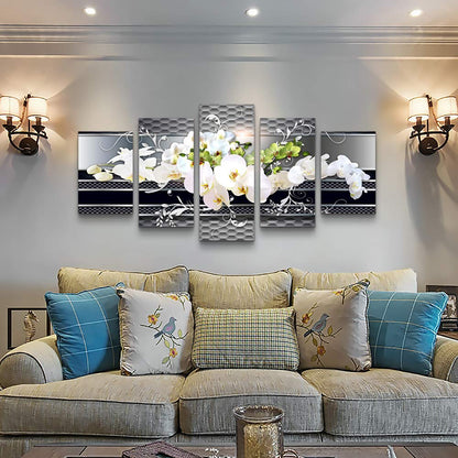 5 Piece Wall decor Canvas art for living room Picture Butterfly Orchid Flowers Contemporary Black White Abstract prints Modern Home bedroom Wall decorations inspirational wall art posters artwork