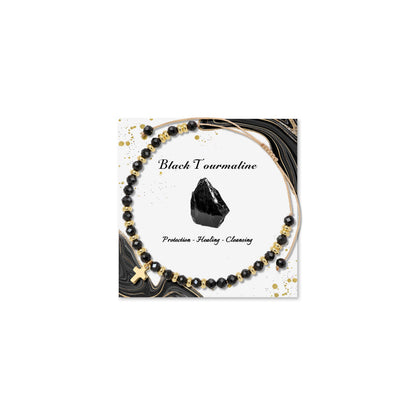 Raicegs Braided Black Tourmaline Cross Crystal Bracelet Natural Stone Beaded Bracelet for Women Faith Jewelry Healing Bracelet Christian Gifts for Women Religious Gifts