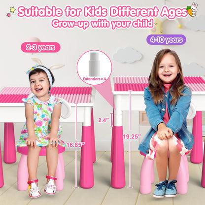 OCATO Kids Toddler Table and Chair Set: Water Table Activity Tables with 152Pcs Large Marble Run Building Blocks 2 Rabbit Chairs Storage All in One Play Sensory Sand Tables 3-6 Year Old Girl Toy Gift
