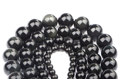 Bymitel 90 pcs Natural Genuine Real Round Loose Stone Beads Gemstone Spacers for Charm DIY Jewelry Making 15.5" per Strand 4mm (Black Obsidian, 4mm)