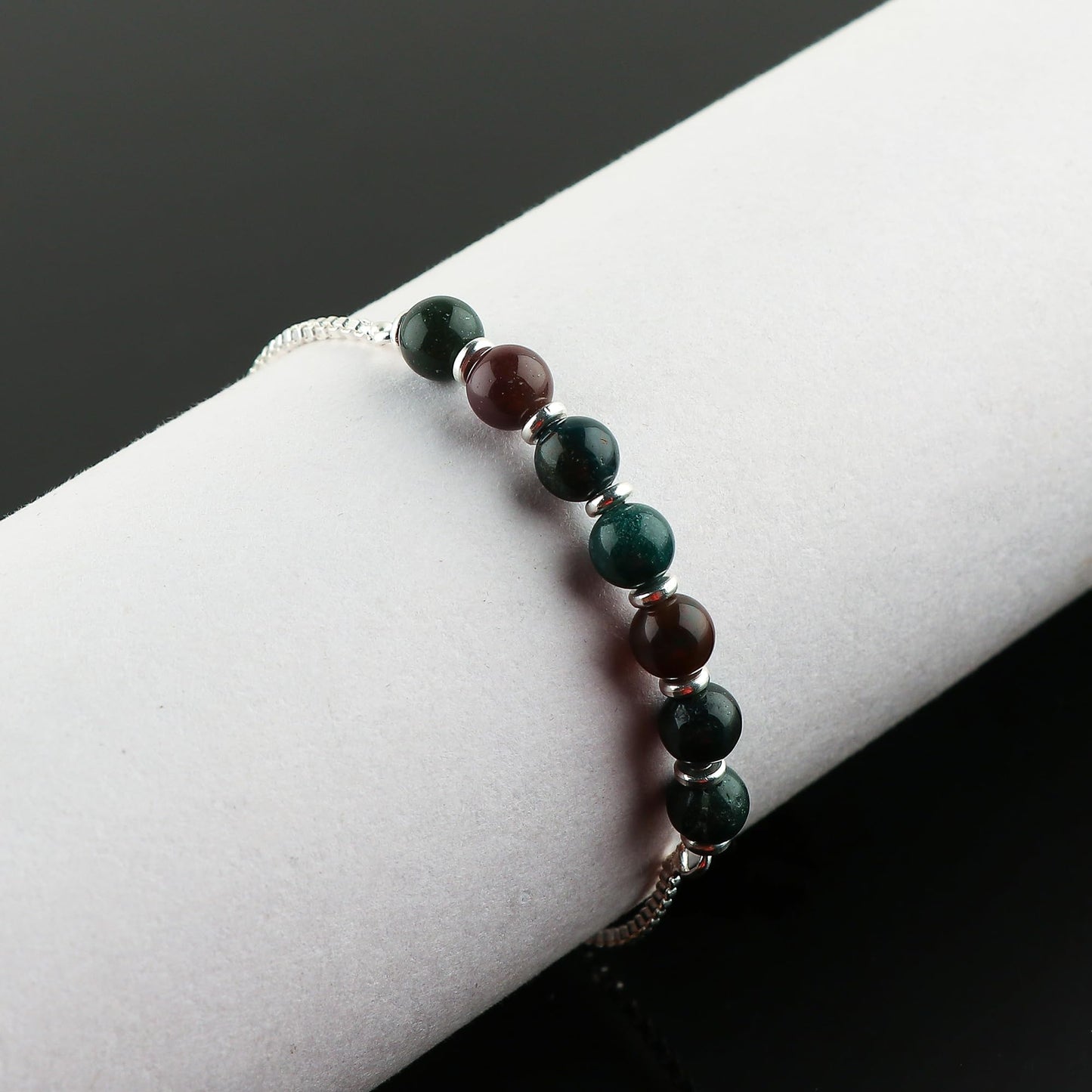 TGH Handmade Natural Bloodstone Gemstone Round Beads Bolo Bracelet – Chakra Healing Crystals – Silver Plated Adjustable Slider – Gift for Women Birthday Christmas Gifts