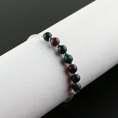 TGH Handmade Natural Bloodstone Gemstone Round Beads Bolo Bracelet – Chakra Healing Crystals – Silver Plated Adjustable Slider – Gift for Women Birthday Christmas Gifts