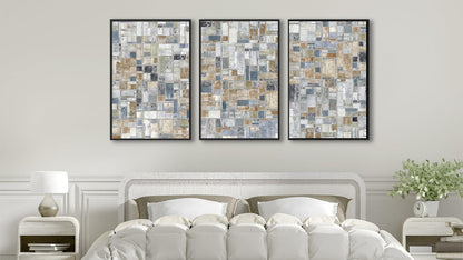 Large Framed Abstract Wall Art - Retro Block Wall Decor Painting 20"x28" Set of 3 Modern Wall Art Prints Rustic Mosaic Canvas Pictures for Living Room Bedroom Office Artwork