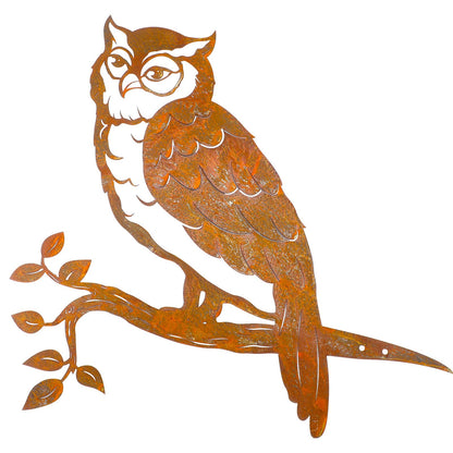 DoubleFill Rustic Copper Metal Owl Statue Outdoor Garden Decor Weather Resistant Rusty Metal Wall Art for Patio Lawn and Backyard Sculpture Gift