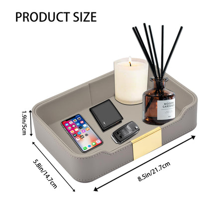 XNONE Leather Jewelry Tray Desktop Storage,Luxury Perfume Tray Nightstand Organizer Entryway Decorative Tray,for Jewelry Watch Cosmetics Keys Phone Wallet Home & Office Accessories,Gray