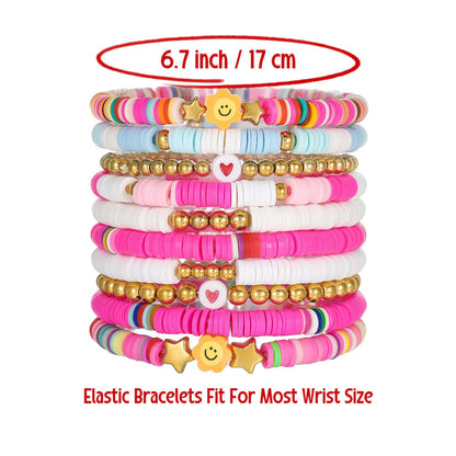 YEOSMINE Boho Heishi Clay Beaded Stretch Bracelets Stack For Women, Preppy Teens Friendship Gold Bracelets Cute Beach Surfer Accessories Bulk Set Trendy Fashion Jewelry