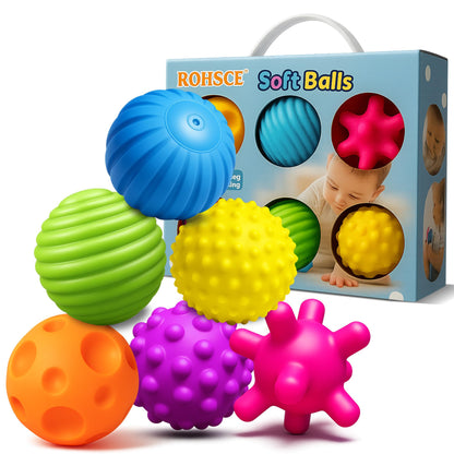 ROHSCE Sensory Ball for Babies 6 to 12 Months, Baby Balls for Toddlers 1-3 Massage Stress Relief, Textured Multi Sensory Balls Gift Sets, Montessori Sensory Toys 6 Spikey Squeeze Ball for Infant Kids